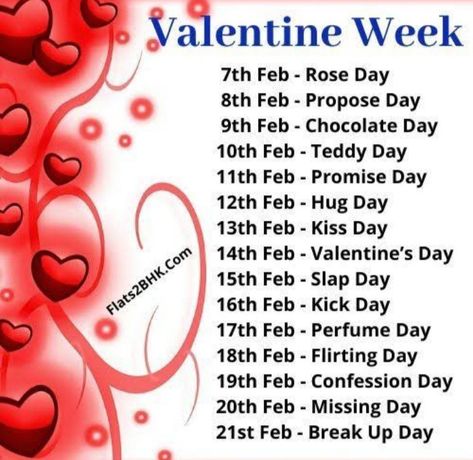 February Days List, Valentine Week List, Valentine Day Week List, Valentine's Day List, Flirting Day, Valentine Week, Valentine Day Week, Week Schedule