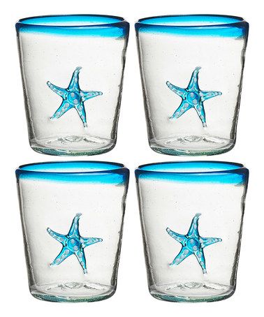 Look at this #zulilyfind! Aqua Marina Starfish Double Old-Fashioned Glass - Set of Four #zulilyfinds Blue Beach House, Aqua Marina, Coastal Dining, Stella Marina, Seaside Decor, Kitchen Decor Themes, Dream Beach Houses, Beach Condo, Blue Beach