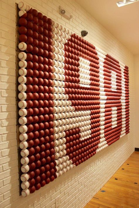 Baseball Mural, Sport Bar Design, Interactive Walls, Custom Murals, Sports Wall, Diy Storage Cabinets, Storage Diy, Sports Bar, Environmental Graphics