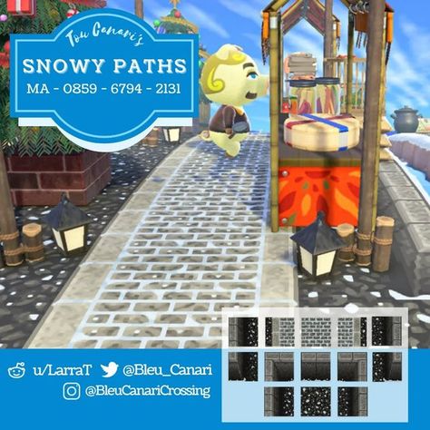 Acnh Snowy Brick Path, Snowy Brick Path Animal Crossing, Acnh Winter, Acnh Christmas, Ac Codes, Acnh Paths, Acnh Inspiration, Brick Path, Winter Road