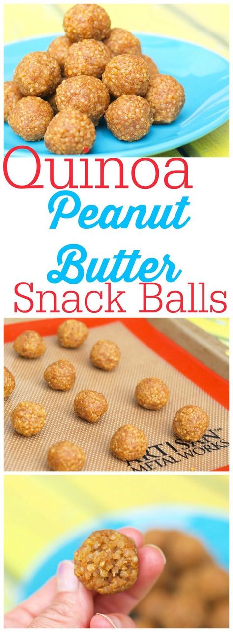 These Quinoa Peanut Butter Snack Balls are easy to make with only 4 ingredients. This is a vegan and gluten-free snack recipe. If your kids won't eat quinoa, give this recipe a try and you might change their mind! #quinoa #snacks #peanutbutter #kids #glutenfree #vegan Quinoa Peanut Butter, Gluten Free Snacks Recipes, Peanut Snack, Snack Balls, Peanut Butter Snacks, Gluten Free Snacks, حلويات صحية, Free Snacks, Healthy Sweets