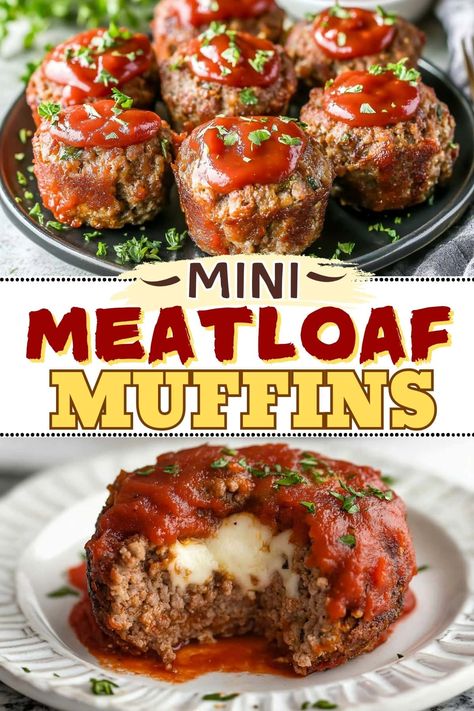 These mini meatloaf muffins are almost too cute to eat! They have all the classic flavors you love in a bite-sized, hand-held portion. Mini Stuffed Meatloaf, 2lb Meatloaf Recipes Easy, Muffin Cup Meatloaf, 1 Lb Meatloaf Recipes Easy, Best Mini Meatloaf Recipes, Muffin Meatloaf Recipes Easy, Mini Loaf Pan Recipes Meat, Small Recipes For Two, Muffin Meatloaf Recipes