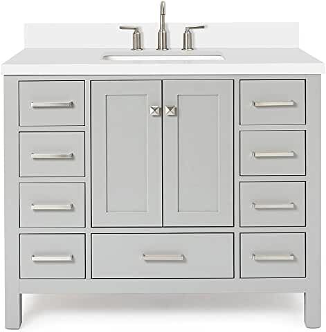 Amazon.com: 42 Inch Bathroom Vanity With Sink And Countertop - -130000 Countertop Backsplash, Quartz Vanity Tops, Grey Bathroom Vanity, Shaker Style Doors, Contemporary Bathroom Vanity, White Quartz Countertop, White Marble Countertops, Transitional Bathroom Vanities, Marble Vanity Tops