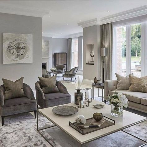 Greige Living Room, Formal Living Room Decor, Formal Living Room Designs, Modern Glam Living Room, Elegant Living Room Decor, Glam Living Room, Formal Living Room, Transitional Living Rooms, Elegant Living Room