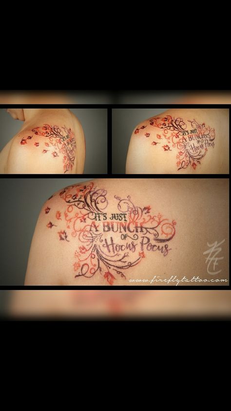 Sanderson Sisters Tattoo Ideas, Hocus Pocus Book Tattoo, Sanderson Sisters Tattoo, Hocus Pocus Tattoo, Fall Tattoos, Fall Tattoo, Tattoo Happy, Hocus Pocus Book, Halloween Tattoo Ideas