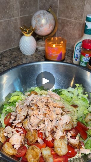 Pasta Cherry Tomatoes, Salad Seasoning, Salmon Caesar Salad, Romain Lettuce, Pasta Salad Salmon, Shrimp Pasta Salad, Seafood Salad Pasta, Dressing Salad, Cheese Croutons