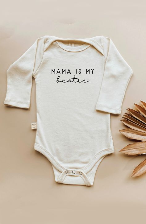 A long-sleeve bodysuit stamped with an adorable screenprint is made from organic cotton to be soft and gentle against baby's skin. The sweet style makes a perfect baby shower or new-baby welcome gift. Snaps between legs; envelope shoulders make it easy to get on and off Printed with nontoxic ink 100% organic cotton Machine wash, tumble dry Made in the USA Birthday Babe, Hospital Outfit, Cotton Bodysuit, My Bestie, Long Sleeve Onesie, Complete Outfits, Organic Fabrics, Organic Baby, Long Sleeve Bodysuit