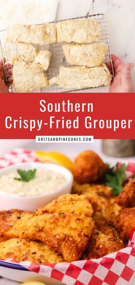 Grouper Bites Recipe, Fried Grouper Bites, Air Fried Grouper Recipes, Fried Grouper Recipes, Grouper Fingers, Fried Grouper, Grouper Recipe, Breaded Fish Recipe, Grouper Recipes