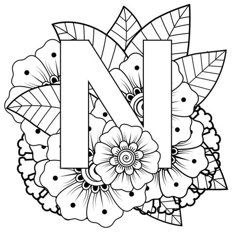 Letter N Drawing Design, N Drawing Letter, Letter N Coloring Sheets, N Letter Mandala Art, N Coloring Pages, N Drawing, K Mandala Letter, Mandala Alphabet Letters, Letter Coloring Pages