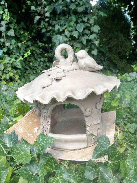 Clay Bird Feeder, Air Dry Clay Bird Feeder, Pinch Pot Bird Feeder, Pottery Bird Feeder, Ceramic Birdhouse Handmade, Hand Built Pottery Bird Feeder, Ceramic Bird Feeder Handmade, Gnome Village, Ceramic Birdhouse