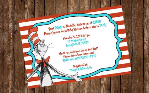 Dr. Seuss Baby Shower Invitation by ASuttonDesigns on Etsy, $15.00 Baby Shower Chic, Fancy Baby Shower, Dr Seuss Baby Shower, Twins Baby Shower Invitations, Custom Baby Shower Invitations, Seuss Party, Twins Baby Shower, Invitation Baby Shower, Baby Shower Invite