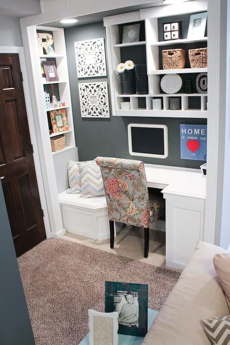 Closet Desk, Clever Closet, Tiny Home Office, Home Office Closet, Tiny Office, Closet Office, Small Space Office, Office Nook, Comfortable Office