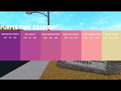 Numbers on the bottom are the RGB code Bloxburg Primary Color Codes Purple, Bloxburg Color Codes Rgb, Color Codes Bloxburg, Color Codes For Bloxburg, Bloxburg Primary Color Codes, Color Codes Rgb, Yellow Color Pallet, Bloxburg Color Codes, Blocksburg Decals