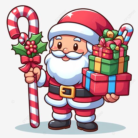 santa holding gift and cane santa christmas cute png Santa Clipart, Cute Png, Christmas Cute, Beach Watercolor, Transparent Image, Cute Christmas, Santa Christmas, Png Transparent, Free Png