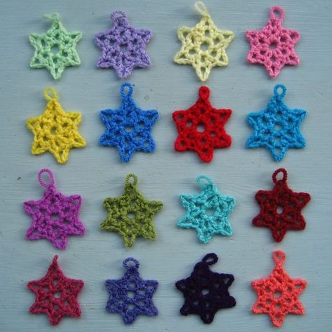 Little lacy stars Crocheted Ornaments, Crochet Star Patterns, Crochet Stars, Crochet Snowflakes, Crochet Decoration, Holiday Crochet, Crochet Heart, Crochet Applique, Yarn Projects