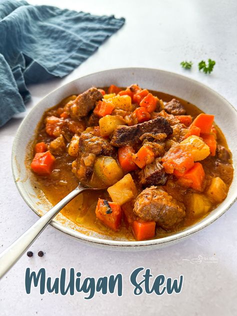 This old family recipe for Mulligan's Beef Stew is made with simple ingredients and can be made on the stove top or in your slow cooker. Beef Stew Recipe Stove Top, Mulligan Stew Recipe, Simple Beef Stew Recipe, Mulligan Stew, Easy Beef Stew Recipe, Easy Beef Stew, Beef Stew Recipe, Stew Recipe, Family Recipe