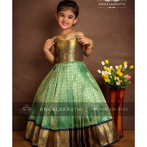 Madhurini Akula (@madhuriniakula) • Instagram photos and videos Kids Anarkali Dress, Girls Traditional Dresses Indian Kids, Diwali Dress For Kids Girl, Ethinic Wear For Girls Kids, Kids Saree, Diwali Dresses For Kids Girls Latest, Pattu Pavadai Designs, Pattu Pavadai, Dress For Baby Girl