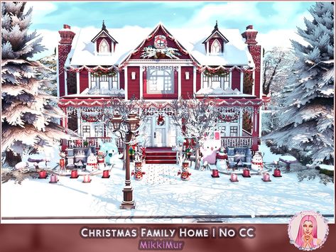 MikkiMur_sims' Christmas Family Home House Sims 4, Sims 4 Cottage, The Sims 4 Lots, Kitchen Christmas Gifts, Sims 4 House Design, Sims Building, Cottage Exterior, City Dog, Sims House Design