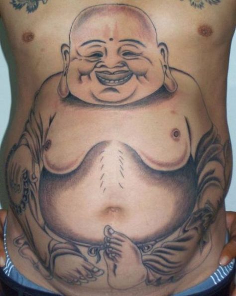 Happy Buddha Tattoes Idea, Religious Tattoo Design, Laughing Buddha Tattoo, Buddhist Tattoos, Buddhist Symbol Tattoos, Awful Tattoos, Cookie Shot, Symbols Tattoo, Cookies For Breakfast