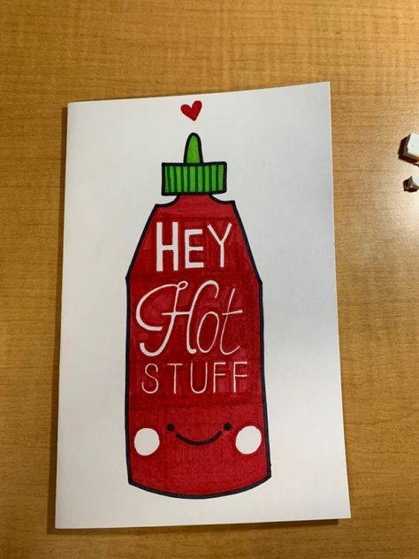 “Hey there hot stuff” Hey Hot Stuff, Valentines Puns, Pun Card, Hey There, Drink Sleeves, Valentines, Book Cover, Art, Valentine's Day