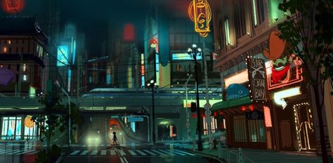 Disney_Big_Hero_6_Concept_Art_MHC_02 Mingjue Helen Chen, Disney Big Hero 6, San Fransokyo, Animation Disney, Bg Design, Concept Art World, Disney Concept Art, Walt Disney Animation, Walt Disney Animation Studios