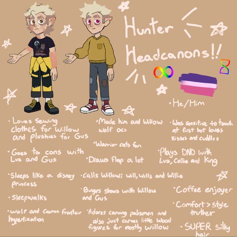 Yes a lot of these hcs are Huntlow, fight me about it 🙌 but I like this style of hcs I might make more Huntlow Headcanons, Toh Hunter Redesign, Hunter Redesign, Toh Characters, Toh Redesigns, Toh Hunter, Hunter Noceda, Bts Hairstyle, I Miss You More