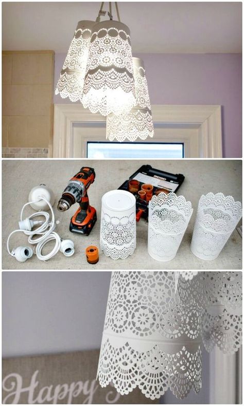 Chandelier Ikea, Diy Pendent, Diy Chandelier Ideas, Chandelier Diy, Diy Hanging Shelves, Chandelier Ideas, Diy Lampe, Decor Ikea, Closet Organization Diy