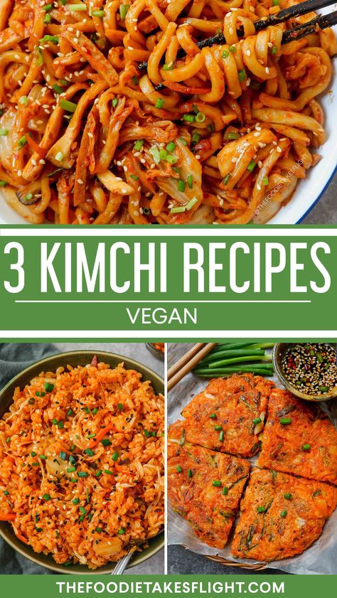 VEGAN KIMCHI 3 WAYS (3 Vegan Recipes) Ways To Use Kimchi, Kimchi Jeon Recipe, Jeon Recipe, Vegan Kimchi Recipe, Korean Vegan, Vegan Kimchi, Fried Rice Noodles, Kimchi Recipe, Asian Inspired Dishes