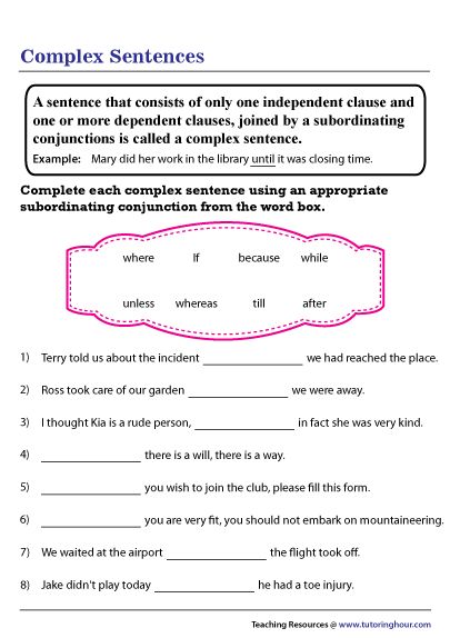 Complex Sentence Worksheet Complex Sentences Anchor Chart, Simple And Complex Sentences, Simple Compound Complex Sentences, Sentence Anchor Chart, Sentence Worksheet, Complex Sentence, Complex Sentences Worksheets, Sentences Worksheet, Dependent Clause