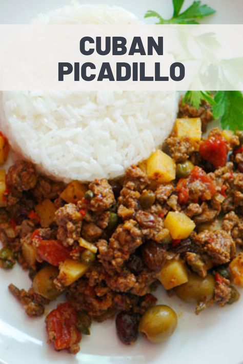 Cuban Picadillo Recipe, Cuban Picadillo, Picadillo Recipe, Cuban Dishes, Cuban Cuisine, Cuban Recipes, Latin Food, Caribbean Recipes, Ground Meat