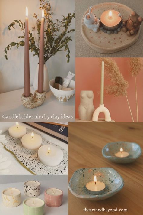 Air Dry Clay Project ideas First-timers must try | The Art And Beyond Clay Project Ideas, Clay Candle Holders, Polymer Clay Gifts, Clay Candle, Paper Mache Clay, Diy Air Dry Clay, Ring Display, Air Dry Clay Projects, Display Jewelry