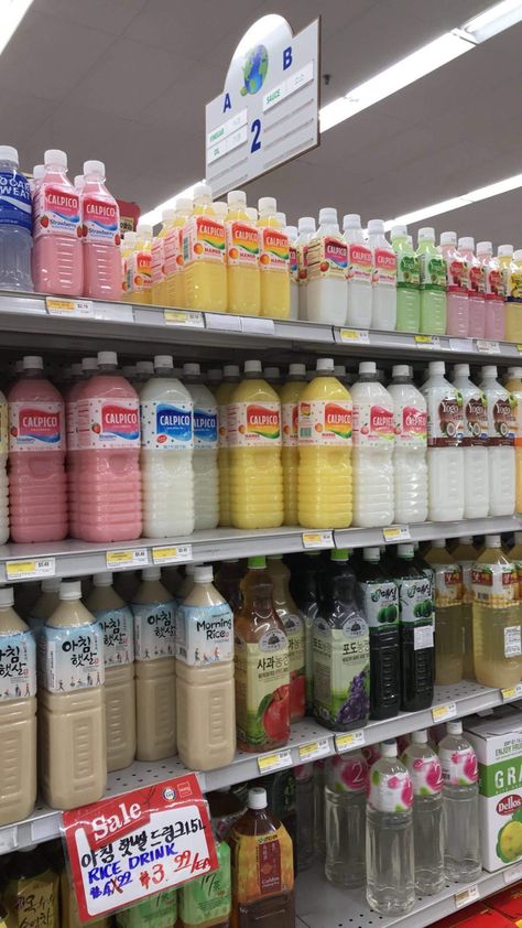 Pastel colored drinks at Asian grocery store Aesthetic Grocery Store, Pastel Drinks, Grocery Store Aesthetic, Aesthetic Grocery, Japanese Supermarket, Store Drinks, Market Aesthetic, Korean Grocery, Video Game Concept