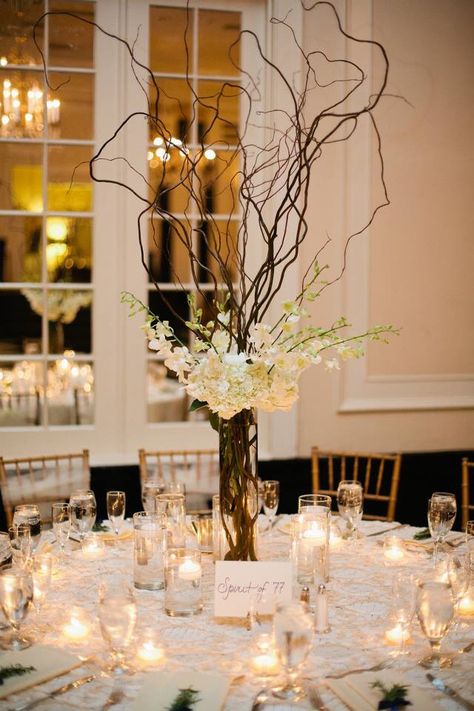 Branch Centerpieces With Lights, Centerpieces With Tree Branches, Stick Centerpieces Wedding, Formal Centerpieces Classy, Tree Table Centerpieces, Fundraiser Centerpieces, Manzanita Branch Centerpieces, Twig Centerpieces, Stick Centerpieces