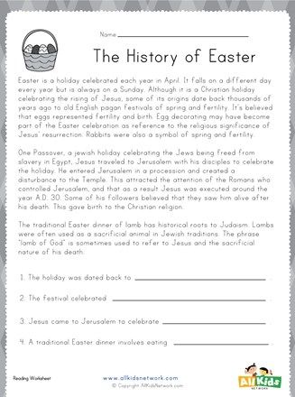 Easter Reading Worksheet | All Kids Network Easter Reading Comprehension Worksheets, Easter 3rd Grade Activities, Easter Reading Activities, Easter Reading Comprehension, Easter Homeschool, Free English Courses, English Comprehension, Easter History, Easter Writing