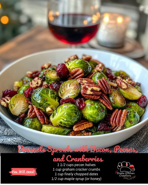 Indulge in the perfect blend of savory and sweet with this mouthwatering recipe for Brussels Sprouts with Bacon, Pecans, and Cranberries. The crispy bacon, crunchy pecans, and tart cranberries add a delicious twist to this classic vegetable side dish. Perfect for holiday gatherings or weeknight dinners, this dish is sure to impress your taste buds. Save this recipe for later to elevate your next meal! #BrusselsSprouts #Bacon #Pecans #Cranberries #VegetarianRecipe #HolidayCooking Brussels Sprouts With Bacon, Vegetable Side Dish, Beef Roll, Bacon Brussel Sprouts, Healthy Substitutions, Sprouts With Bacon, Sprout Recipes, Crunchy Pecans, Brussels Sprouts Recipe