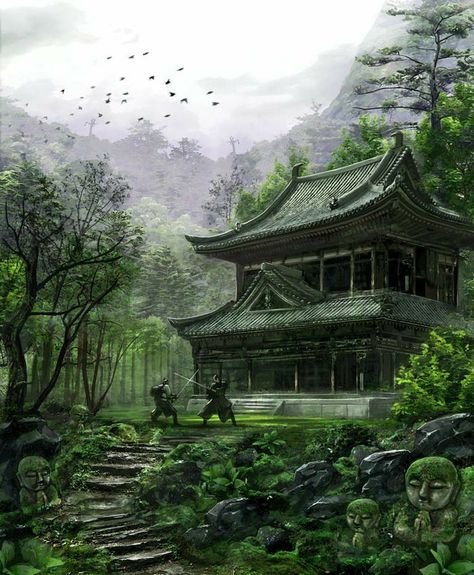 #japanese #EpicBuilding #Jungle #AsianTemple Fantasy Japan, Asian Landscape, Japanese Castle, Japan Architecture, Samurai Artwork, Between Two Worlds, Jungle Art, Level Design, Fantasy Places