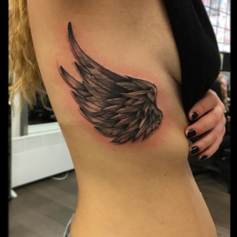 Wing Rib Tattoo, Cover Up Tattoos On Chest, Angel Wing Rib Tattoo, Tattoo Cover Up Ideas For Women Ribs, Best Cover Up Tattoos, Husband Tattoo, Mystical Tattoos, Couples Tattoo Designs, Ribcage Tattoo