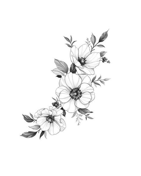 Anemones Flower Tattoo, Black And White Flower Tattoo Designs, Anemone Flower Tattoo Design, Anemone Tattoo Design, Anemones Tattoo, Black And White Poppy Tattoo, Anenome Flower Tattoos, Fineline Flower Tattoo Design, Small Floral Tattoo Design