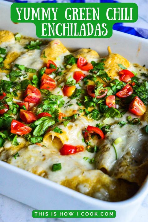 Nothink like homemade chicken enchiladas with green chile. Make them Suiza style with sour cream or hyst with homemade green chile. #greenchilechickenenchiladas #easygreenchilechickenenchiladas #greenchilechickenenchiladasrecipe # enchiladaschickensuiza Homemade Chicken Enchiladas, Green Enchiladas, Green Chili Enchiladas, Green Chile Chicken Enchiladas, Spinach Chicken, Green Chile Chicken, Hearty Comfort Food, Green Chiles, Recipe Cover