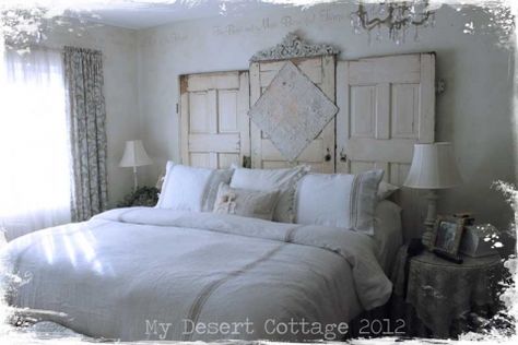 headboard-my-desert-cottage Upcycle Door, Door Headboards, Headboard From Old Door, Repurposed Doors, Cabinet Door Ideas, Cabinet Doors Repurposed, Creative Headboard, Door Headboard, Head Boards