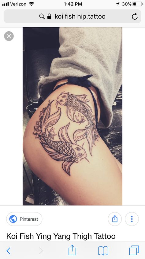 Fish Ying Yang, Tattoos For Women On Thigh, Thigh Tattoo Ideas, Fenrir Tattoo, Hip Tattoo Designs, Catrina Tattoo, Hip Thigh Tattoos, Koi Tattoo, Hip Tattoos Women