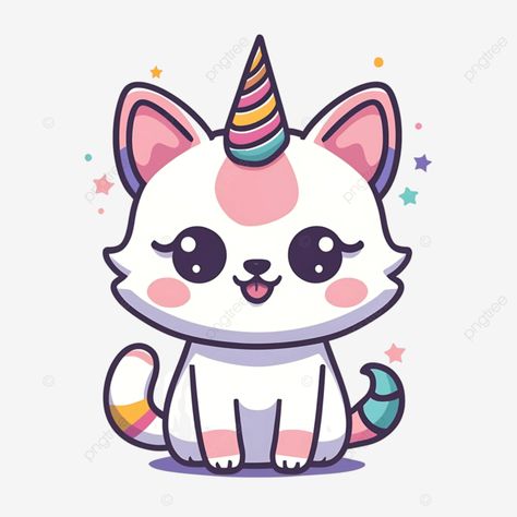 cute card in kawaii style little unicorn cat with horn happy white kitten unicon cartoon unicon ca Kids Tshirt Designs, Animal Cartoons, Unicorn Cartoon, Cat Unicorn, Whimsical Art Paintings, Easy Valentine Crafts, Cat Png, White Kitten, Kid Art