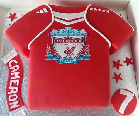 Vanilla and raspberry sponge Liverpool cake for a fab little fan Lfc Cake, 2023 Cakes, Liverpool Fc Cake, Boys 18th Birthday Cake, Football Shirt Cake, Male Cakes, Soccer Cakes, 40th Birthday Cakes For Men, Liverpool Cake