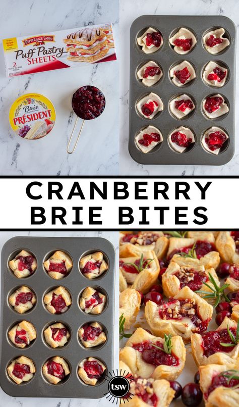 Easy Cranberry Brie Bites - The Schmidty Wife Brie Cranberry Appetizer, Brie Bites Puff Pastry, Best Rice Pudding Recipe, Cranberry Appetizer, Cranberry Brie Bites, Cranberry Bites, Brie Cranberry, Brie Puff Pastry, Brie Appetizer