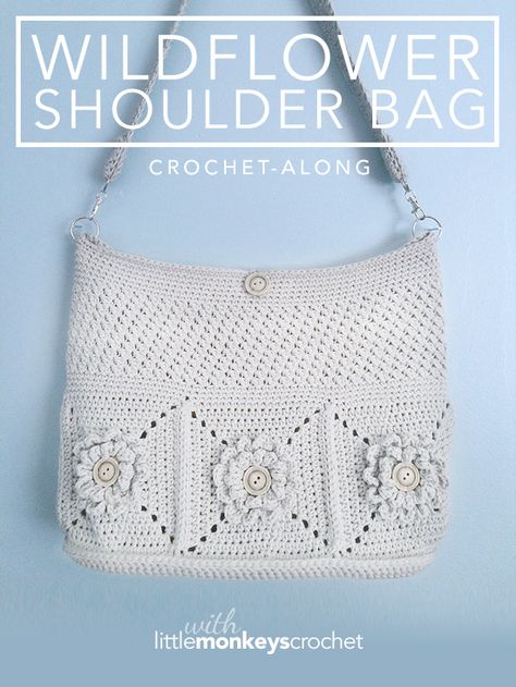 Wild Flower Shoulder Bag Free Crochet Pattern Crocheted Purse, Crochet Purse Pattern Free, Shoulder Bags Pattern, Yarn Bee, Market Tote Bag, Crochet Shoulder Bag, Crochet Purse, Crochet Purse Patterns, Crochet Bags Purses