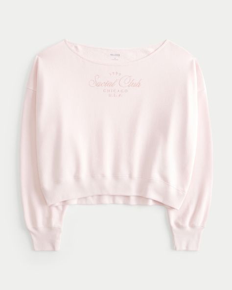 Off Shoulder Crewneck, Comfortable Pink Long Sleeve Sweatshirt, Hollister Outfits, Babydoll Sweater Hollister, California Graphic, Hollister Sweatshirt, Hollister Clothes, Hollister Slim Babydoll Sweater, Yosemite California