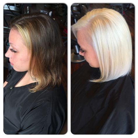 Bleach and tone before and after by Jessica Hair Before And After Toner, Bleach Wash Hair, Before And After Toner, Bleach Bath Hair, Dark To Light Hair, Ash Blonde Hair Dye, Bleaching Hair, Dark Hair Dye, Bleach And Tone