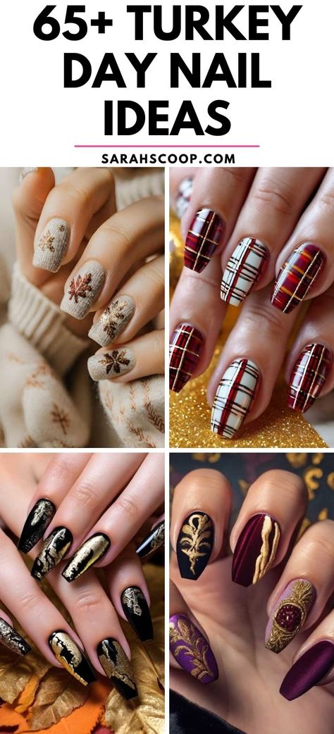 🦃 ✨Celebrate Thanksgiving in style with these 65+ Turkey Day nail art ideas! From autumn leaves to festive patterns, your nails will be the talk of the dinner table. 💅 #NailArt #ThanksgivingNails #FestiveNails November Nails Turkey, Acyrilics Nails Thanksgiving, Pilgrim Nail Art, November Nail Ideas Dip Powder, Thanksgiving Nails Purple, Thanksgiving Press On Nails, Pretty Thanksgiving Nails, Aesthetic Thanksgiving Nails, Thanksgiving Nail Art Designs Fall