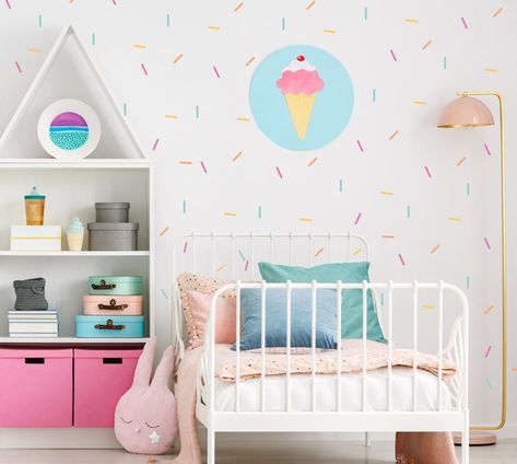 Sprinkle Wall, Wall Decals Girls Room, Forest Wall Decals, Wall Decals Nursery, Baby Baden, Ice Scream, Rainbow Room, Nursery Decals, Simple Bed