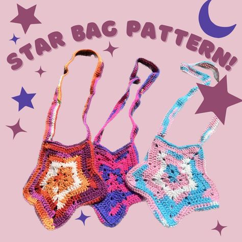 Star Bag Pattern, Star Bags, Strawberry Crochet, Star Bag, Crochet Mignon, Confection Au Crochet, My Star, Crochet Design Pattern, Crochet Purse